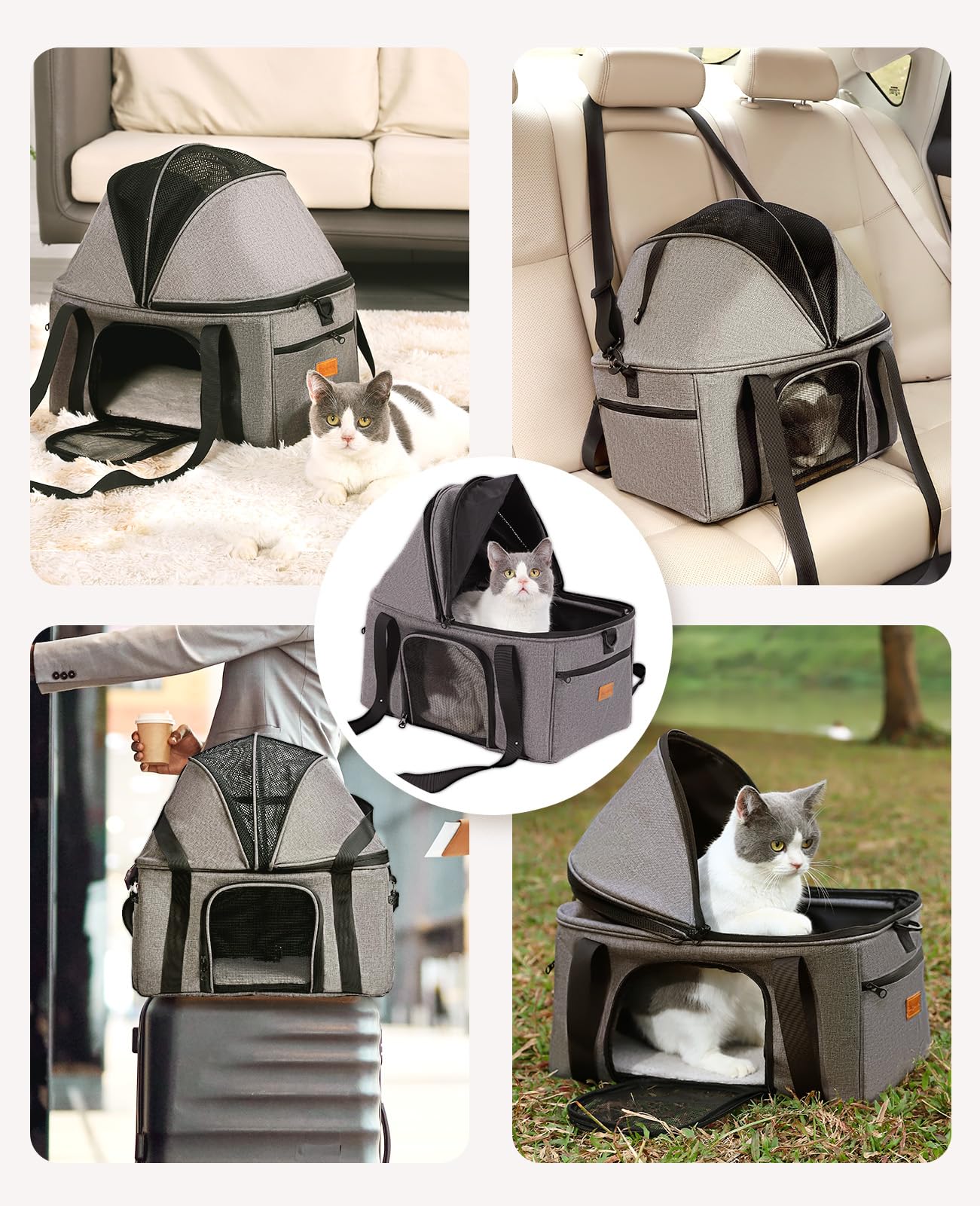 BurgeonNest Top-Expandable Large Cat Carrier, Soft Sided Cat Bag Carrier for Medium Large Pet 15 lbs, Upgrade Small Dog Car Seat, Collapsible Puppy Travel Bag with Semi-Open Mode Canopy