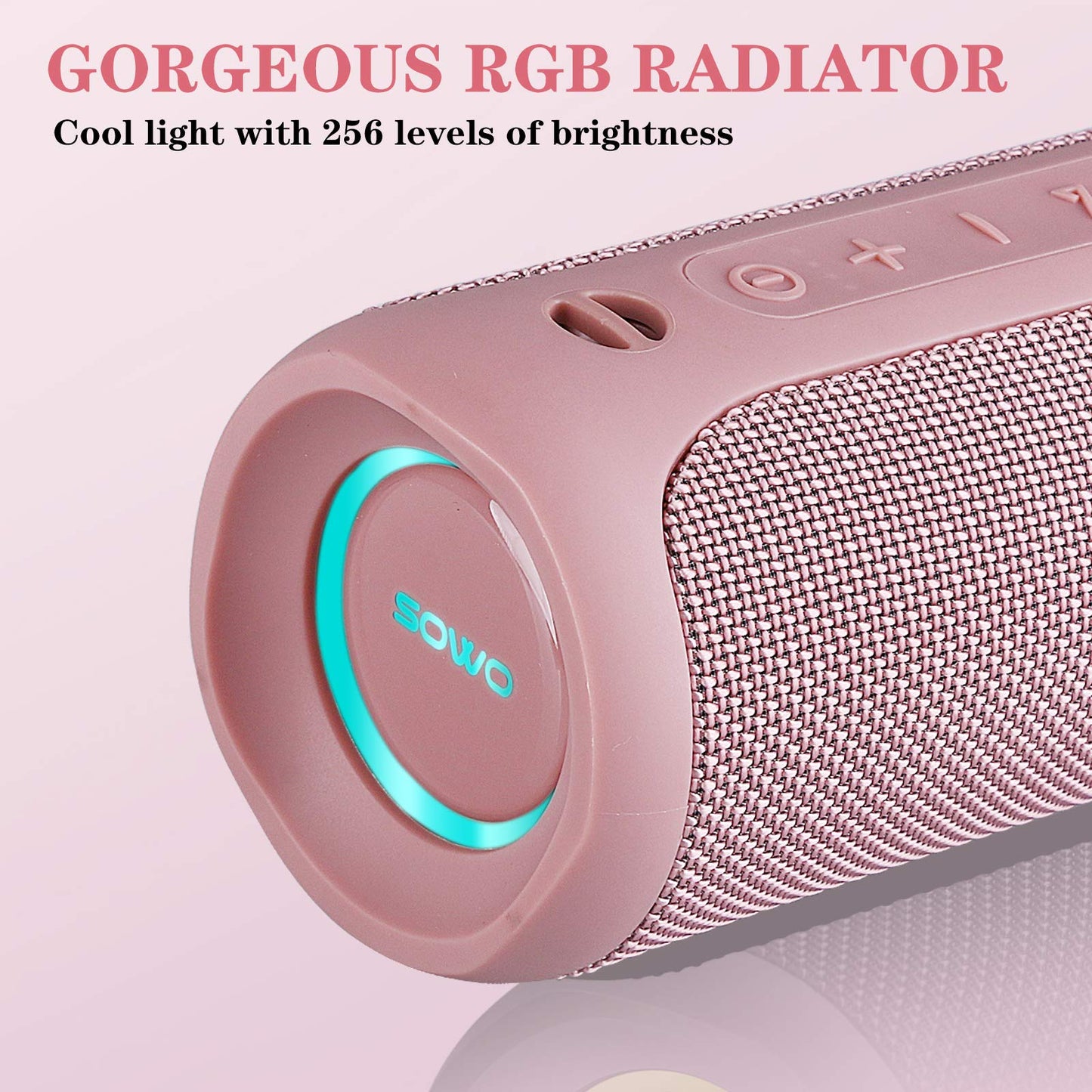 SOWO Outdoor Wireless Portable Bluetooth Speaker, IPX7 Waterproof Speaker, 25W Loud Sound, Bassboom Technology, TWS Pairing, 16H Playtime with Lights - Pink