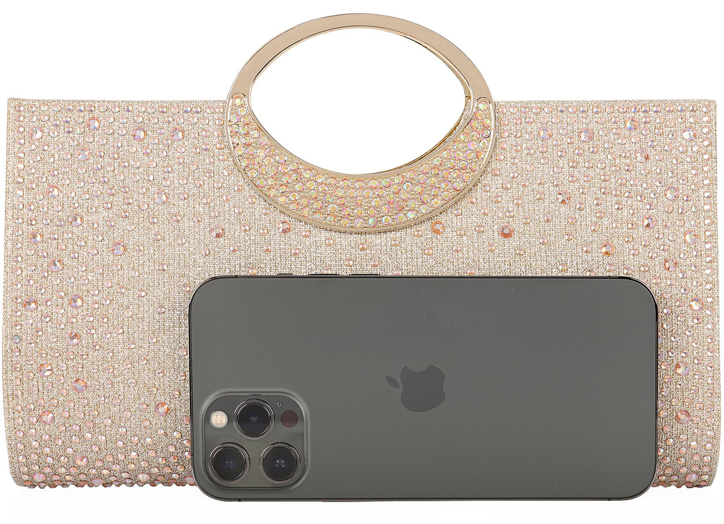 Dexmay Rhinestone Clutch Handbag with Crystal Handle for Wedding Party Elegant Clutch Purse for Women Champagne