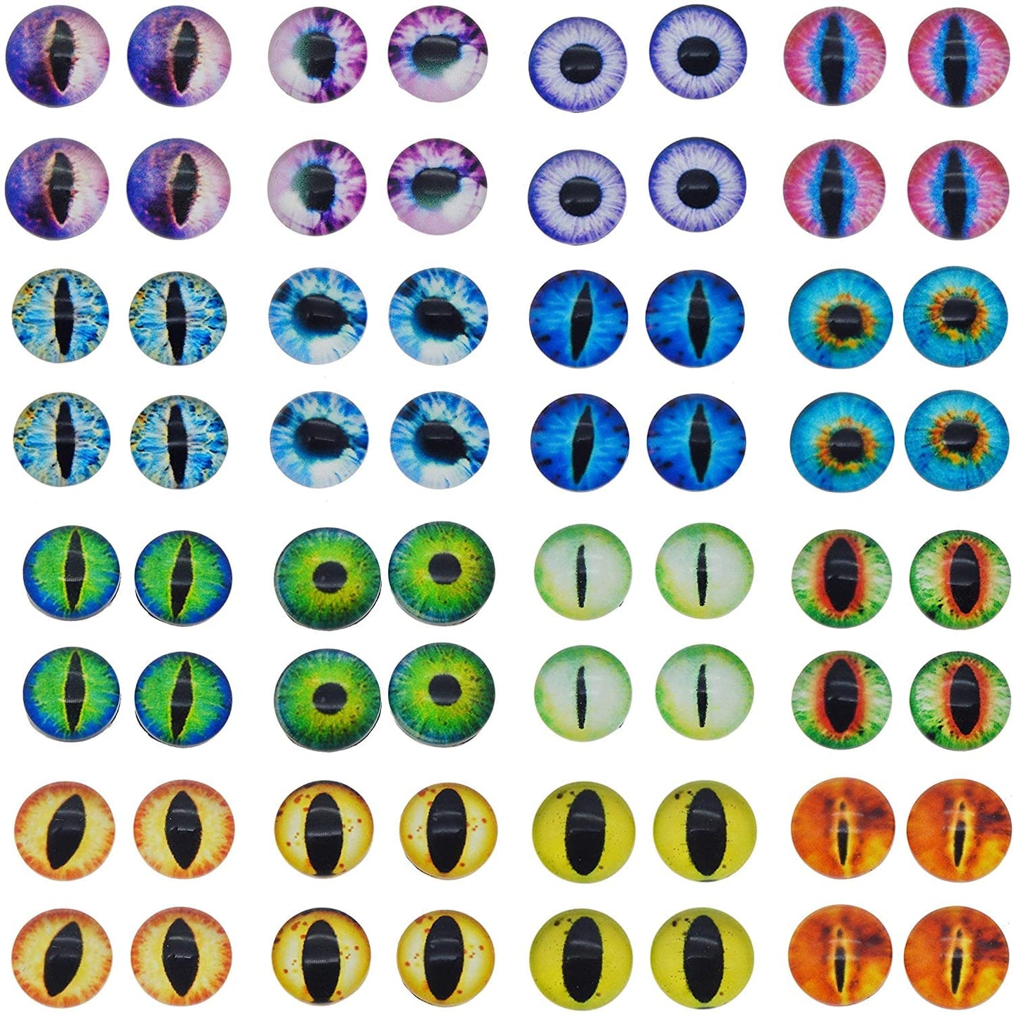 Julie Wang 10mm 100pcs Dragon Eyes Flatback Glass Cabochon Dome Cameo for Doll Making Jewelry Craft DIY Supplies 0.39inches