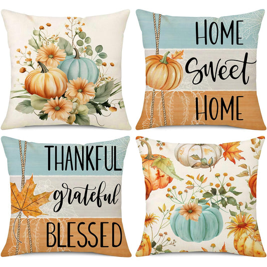 NIGHTWISH Fall Pillow Covers 18x18 Set of 4 Thanksgiving Farmhouse Decorations Floral Pumpkin Outdoor Fall Decor Throw Pillow Covers Home Sweet Home Harvest Autumn Cushion Case for Sofa Couch