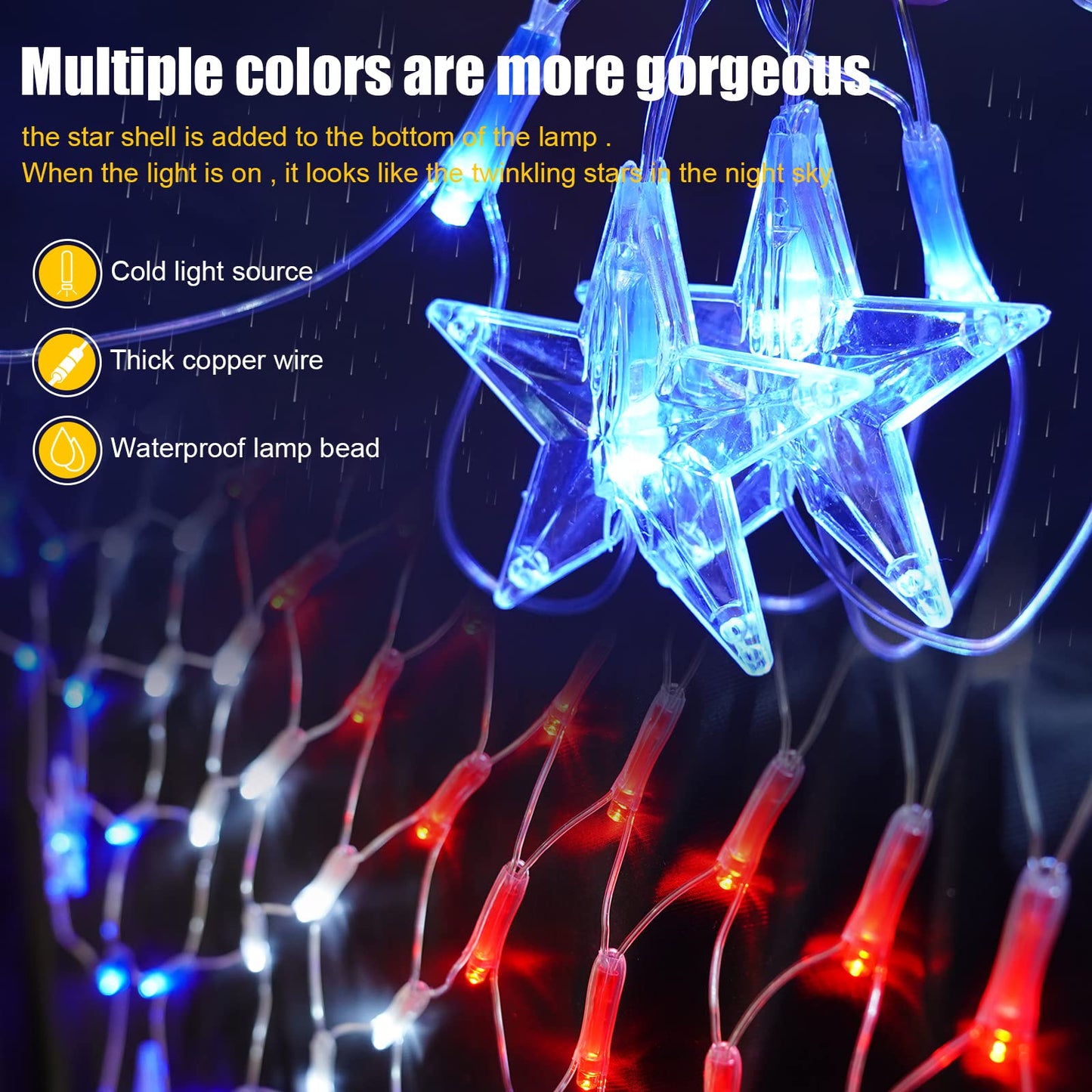 Family Patriotic American Flag String Lights - 250 LED Half Fan Shaped Outdoor Waterproof Lights, 4th of July Decorations, Independence Day, Memorial Day, USA 2pcs