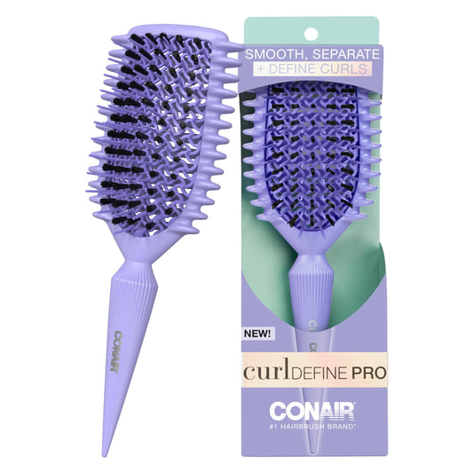 CONAIR Curl Define Pro Hairbrush - curly hair brush products - dual-vented designed to smooth, separate, and define curls - unique tapered handle for sectioning - Purple
