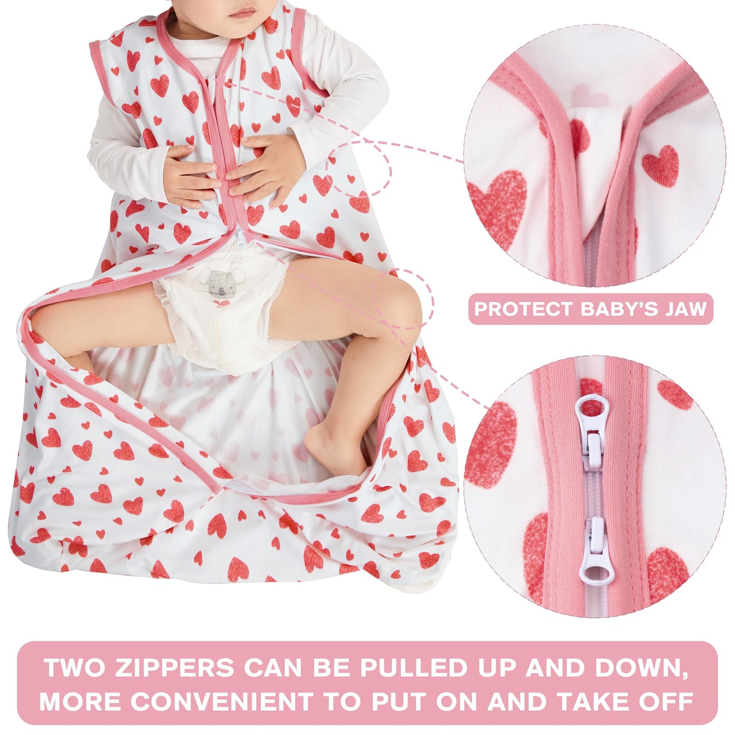 BSTOPPT 3 Pack Baby Sleep Sack 0-6 Months 100% Rayon Cotton Baby Sleeping Bag 2-Way Zipper Toddler Wearable Blankets Comfy Stretchy Lightweight TOG 0.3 （Heart&Pink&Floral）