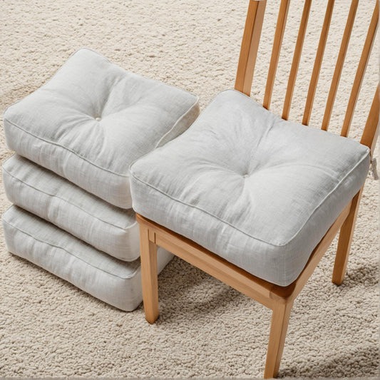 COOLBEBE Chair Cushions for Dining Chairs 4 Pack, Kitchen Chair Cushions, Chair Pads for Dining Chairs with Ties and Non-Slip Backing, Tufted Memory Foam Seat Cushions, 16.5" X 16.5", White