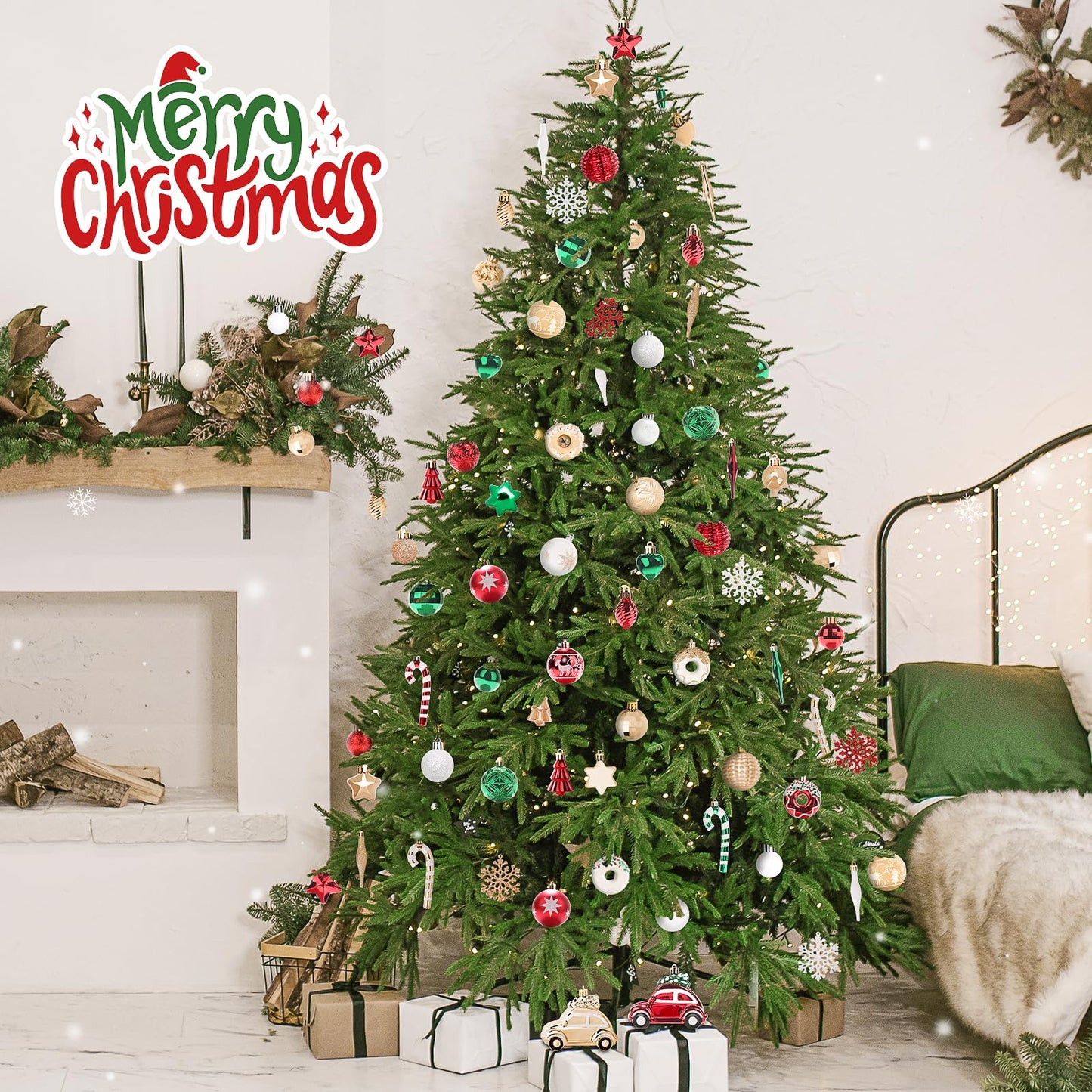 DeckTheHalls Christmas Ornaments 72 Count, Christmas Balls, Shatterproof Christmas Decorations for Tree, Gold Plastic Ornaments (Champagne)