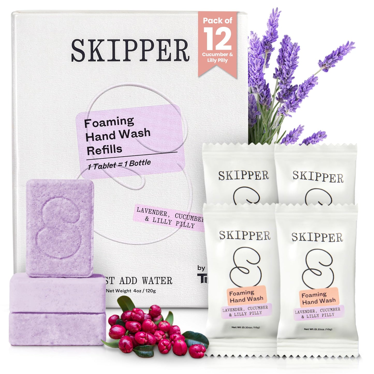 Tirtyl Skipper Foaming Hand Soap Tablet Refills - 12 Pack - 96 fl oz total (12x 8 fl oz) - Rebranded - Compostable Packaging - Variety Fragrance Pack