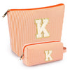 2 PCS Initial Makeup Bags for Women: Cosmetic Bag for Travel Toiletry - Birthday Gifts for 11 12 13 14 15 16 17 18 Years Old Girl Graduation Teacher Gift- Teen Girl Gifts Trendy Stuff - Pink A