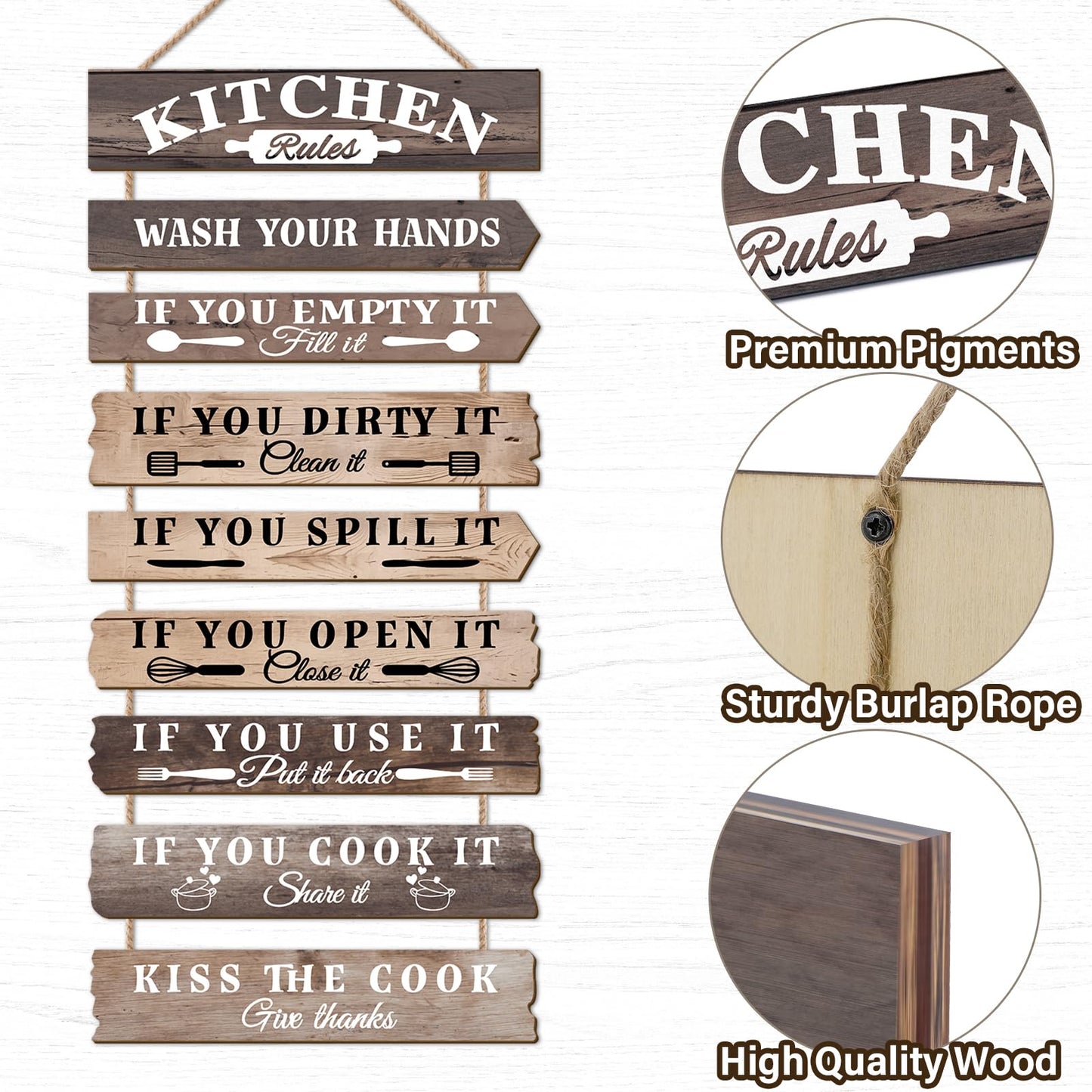 PEKCARGO Kitchen Wall Decor Funny Kitchen Signs Kitchen Rules Pictures Wall Art Decor Rustic Farmhouse Western Kitchen Decor Wooden Sign (Brown)