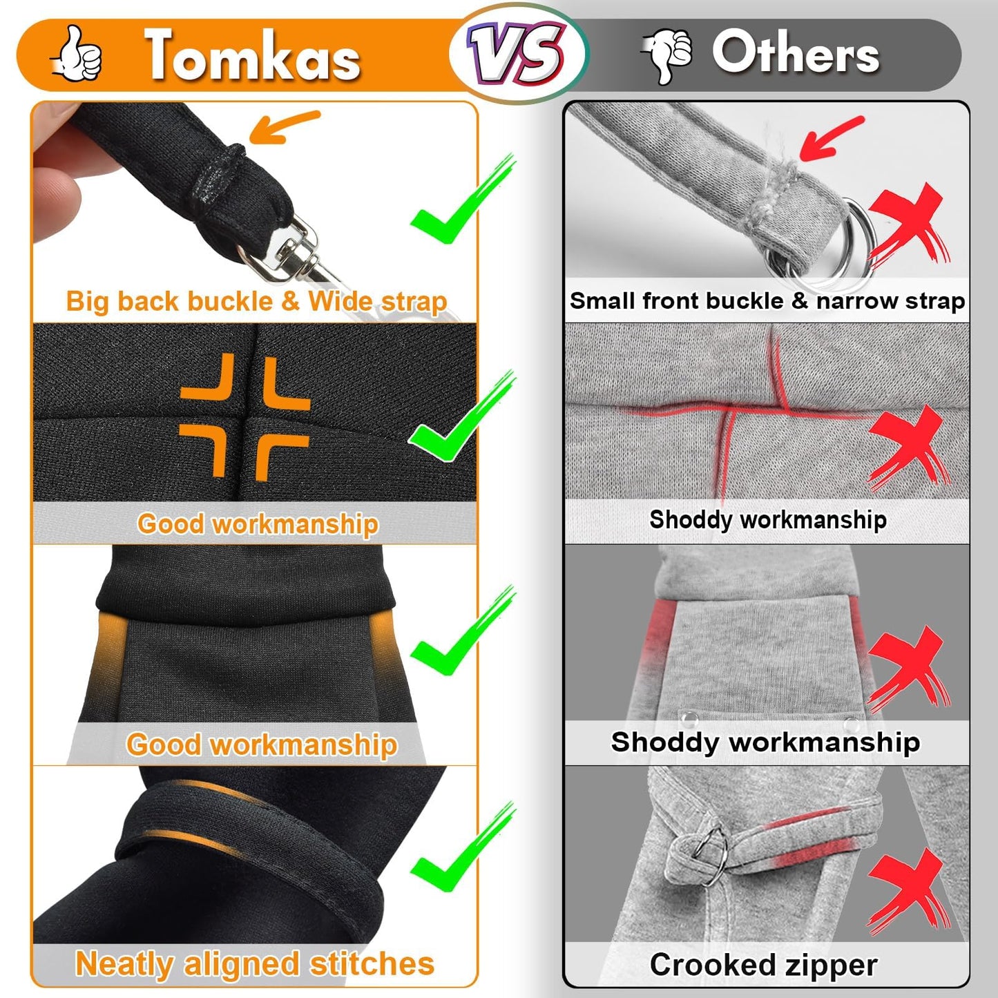 Tomkas Small Dog Sling Carrier - Classic Pocket & Classic Strap - for 3-10 lbs Pets(Black)