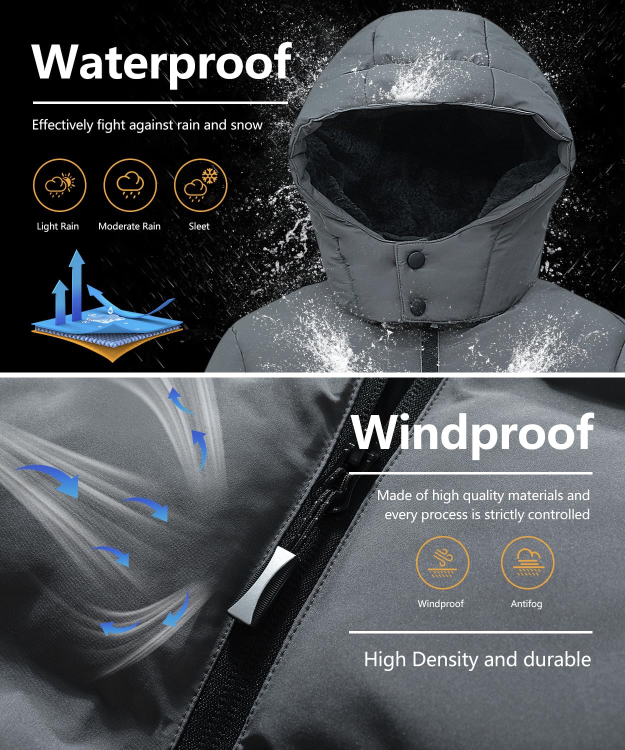 BYLESIN Kids Boy's Winter Coat Fleece Lined Waterproof Jacket Puffy Cotton Coat Thick Hooded Down Outdoor Coats