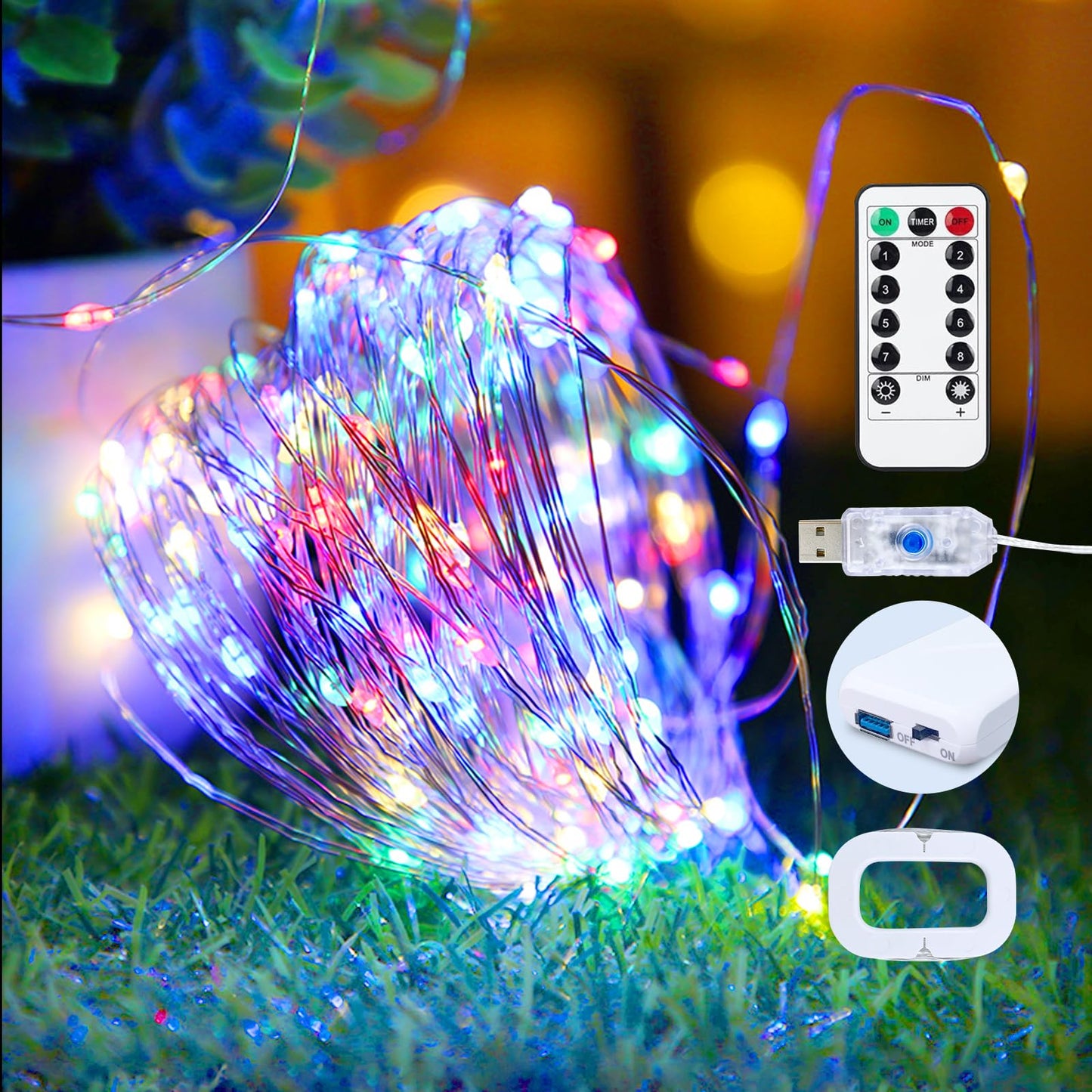 1Pack USB Plug in Fairy String Lights,16ft 50 LED Copper with Remote and Timer, 8 Modes Waterproof Twinkle String Lights Battery Powered for Bedroom Indoor Party Wedding Christmas Decoration