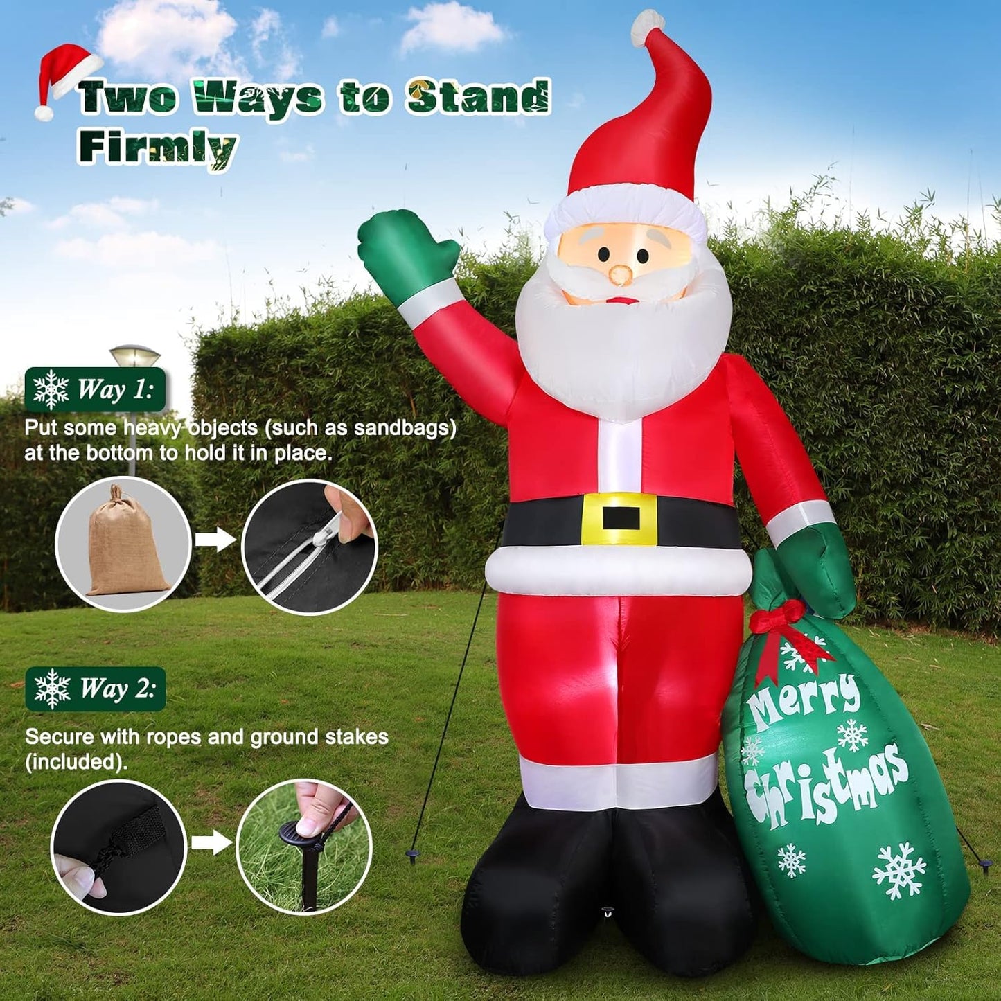 8 FT Christmas Inflatable Santa Claus Outdoor Decors for Yard, Xmas Blow up Santa Decoration with Big Gift Bag, Built-in LED Lights for Garden Patio Lawn Home Indoor Outside Winter Holiday Party