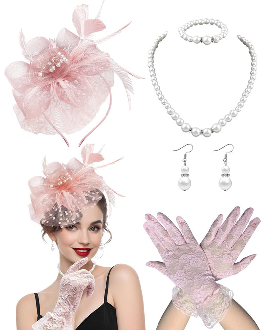 5Pcs Fascinators Hat for Women Tea Party Veil Mesh Headband Feather Hat for Women Veil Tea Party Hats