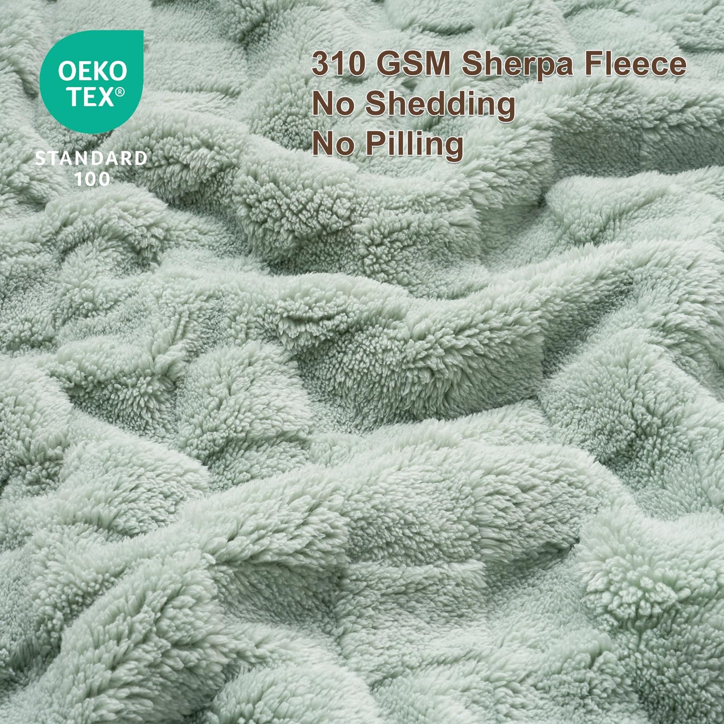 PHF Checkered Fleece Throw Blanket for Couch, Warm 3D Plaid Jacquard Fluffy Blanket for Fall and Winter, Green, 50x60 Inches