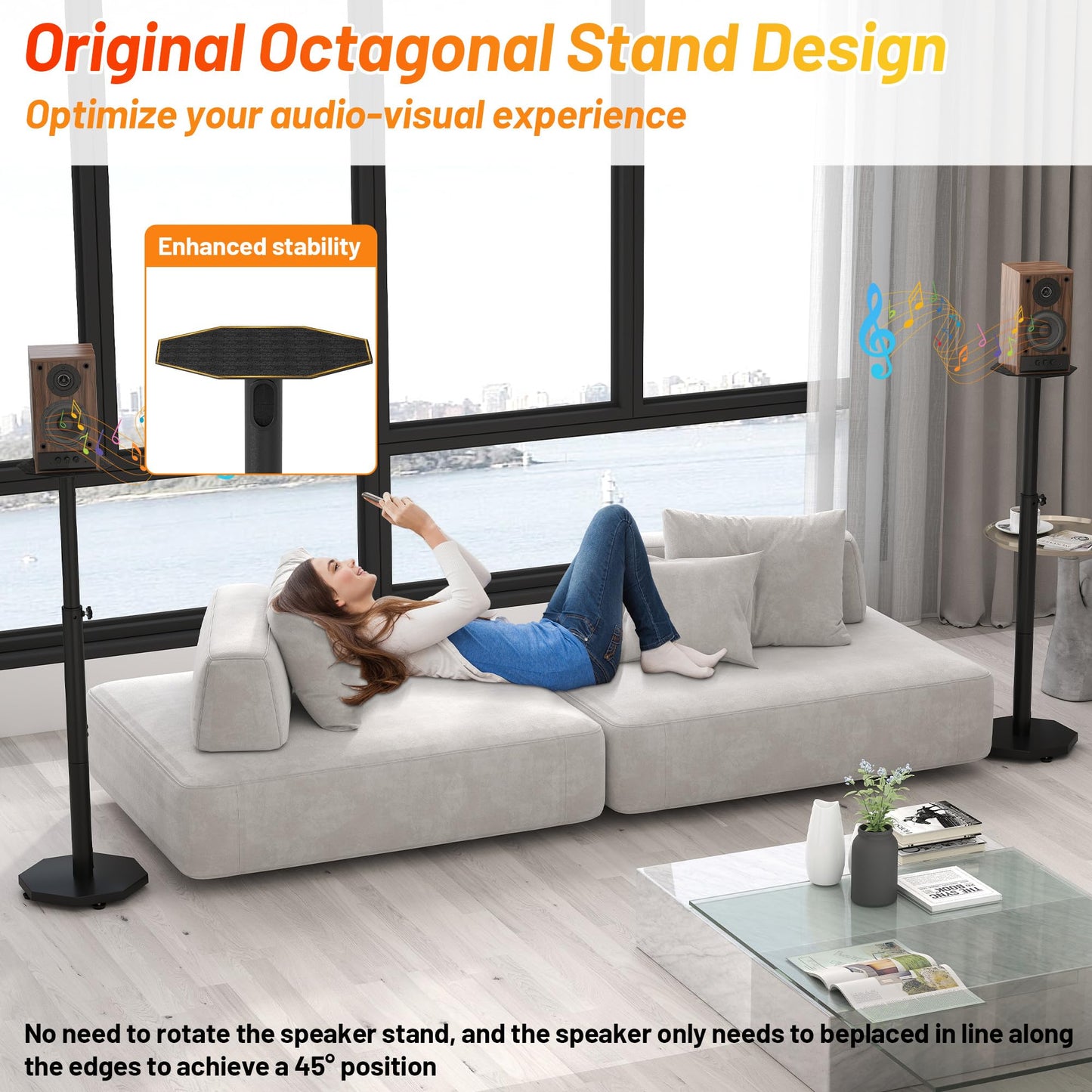 Suuiwau Universal Floor Speaker Stands Pair,Surround Sound Bookshelf Speaker Stands Support Up to 22 lbs for Home Theater Studio, 32.6" to 43" Height Adjustable