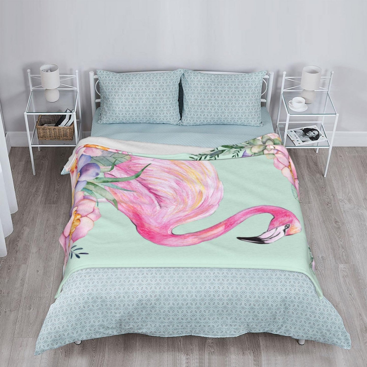 Duduho Pink Flamingo Watercolor Floral Bed Blanket Ultra Soft Throw Blanket All Season Warm Light Weight Cozy Plush Blankets for Home Bedroom Sofa Chair Travel, 50"X40"