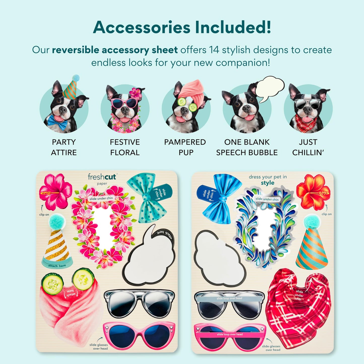 Freshcut Paper Pop Up Pet Cards, Gifts for Dog Lovers, Birthday Cards with Accessory Sheet, Note Card & Envelope, 3D Popup Greeting Card, Boston Terrier