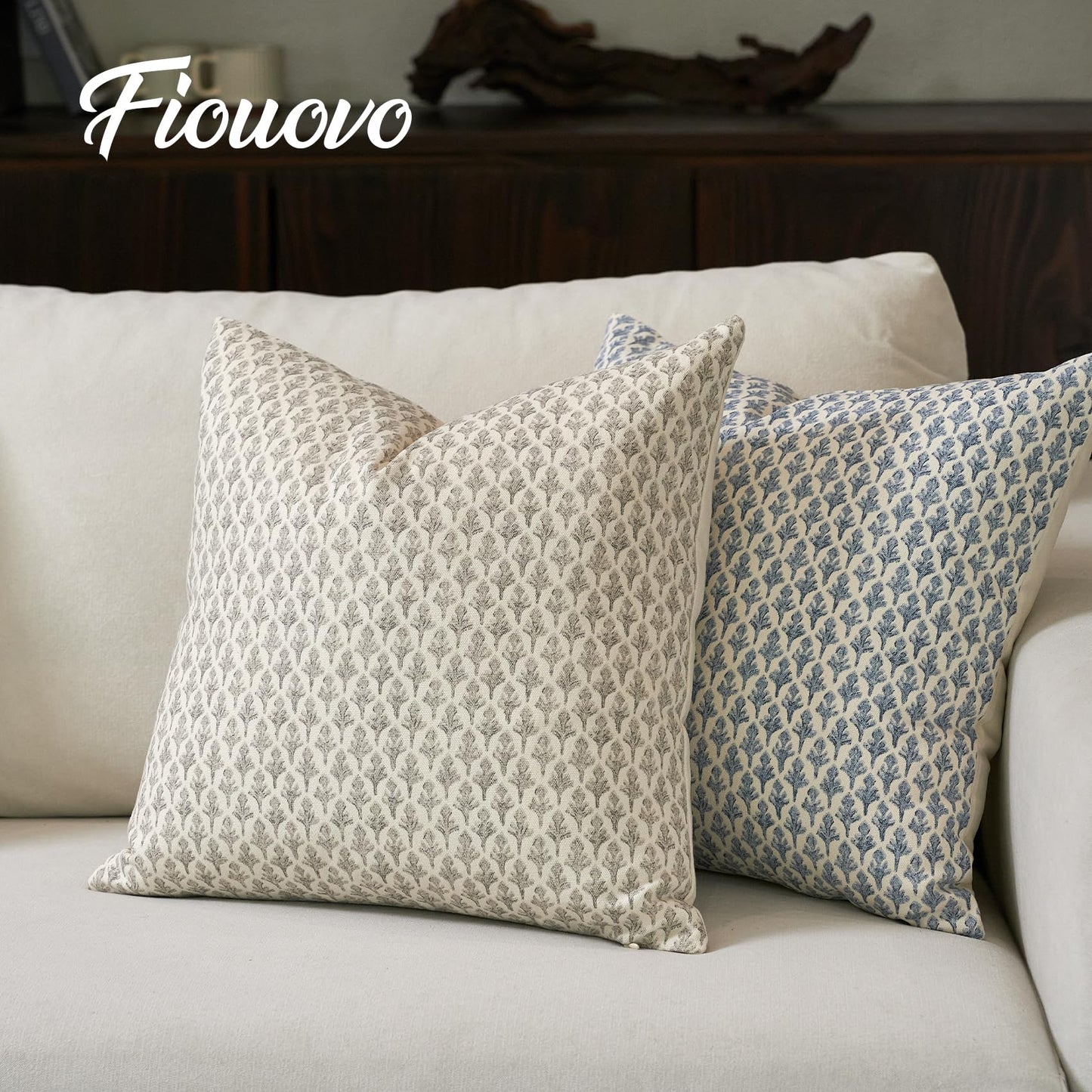 FIOUOVO Floral Pillow Covers 18x18 Pillow Cover Block Print Couch Pillows for Living Room Decorative Neutral Accent Throw Pillow Covers, 1PC, Light Taupe