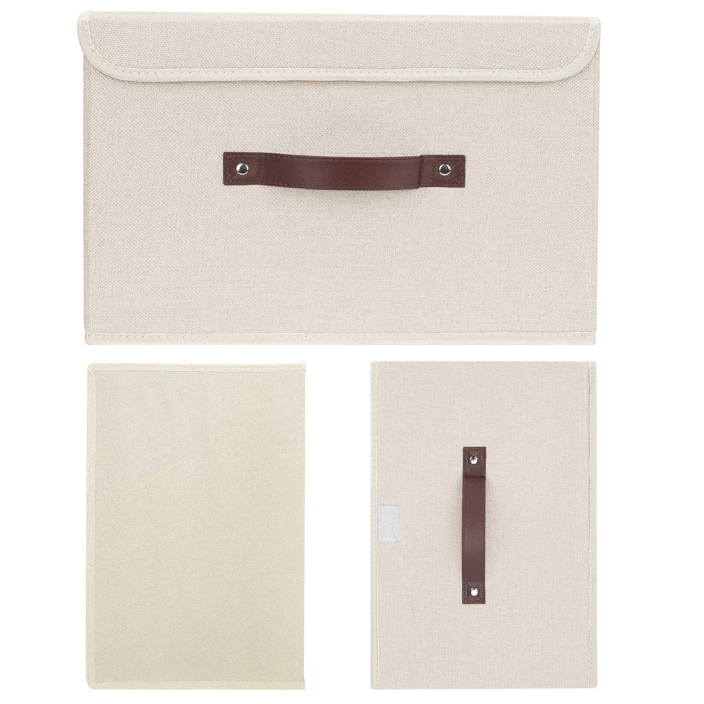 TYEERS Collapsible Storage Boxes, Washable Fabric Storage Bins with Lids, 14.9x9.8x9.8 inches, 2 Pack, Beige