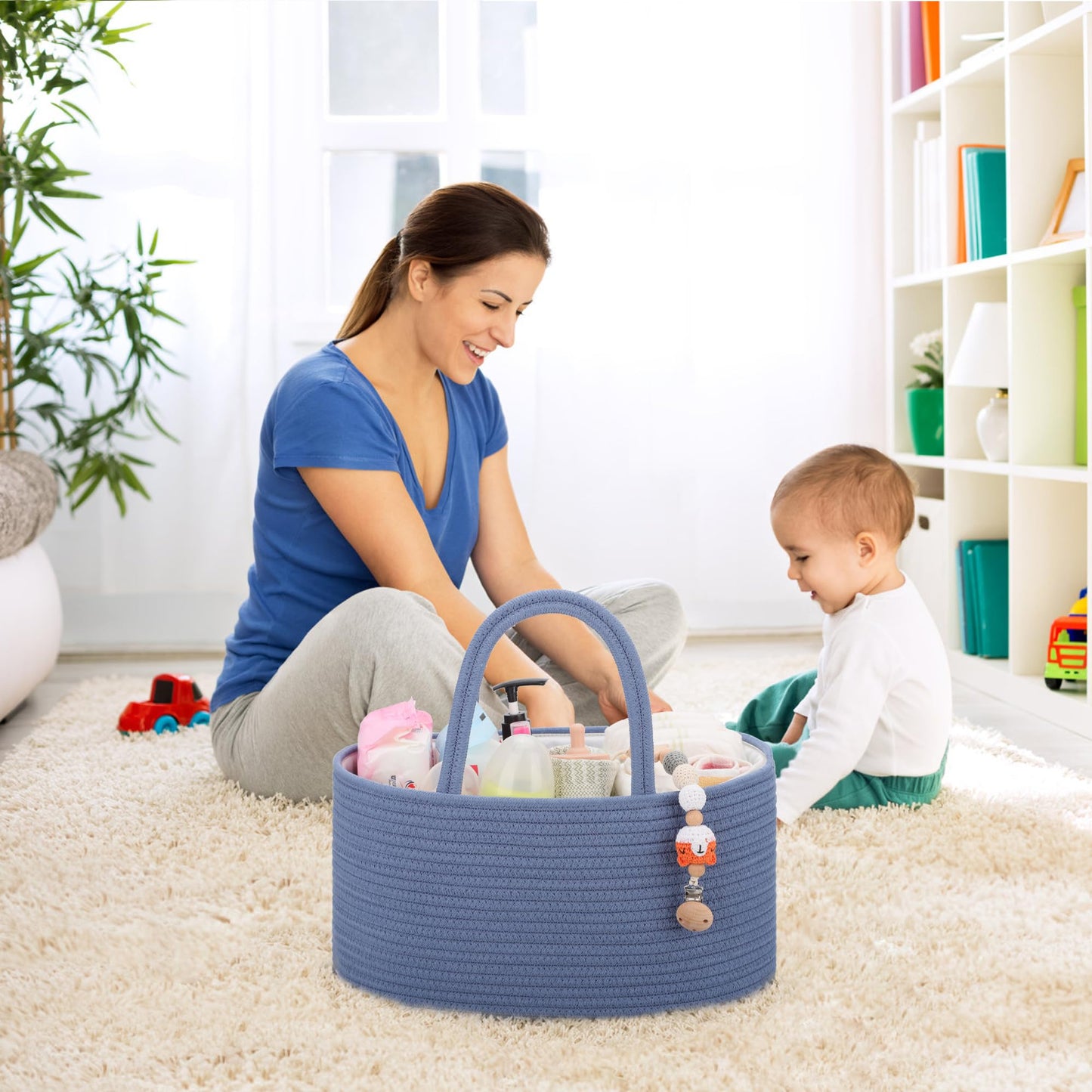 COMSE Baby Diaper Caddy Organizer, Car Caddy, Diaper Change Organizer, Gift Baskets Empty, Portable Tote Bag with Divider, Baby Shower Gifts Newborn Essentials Registry Must Have, Folkstone Gray