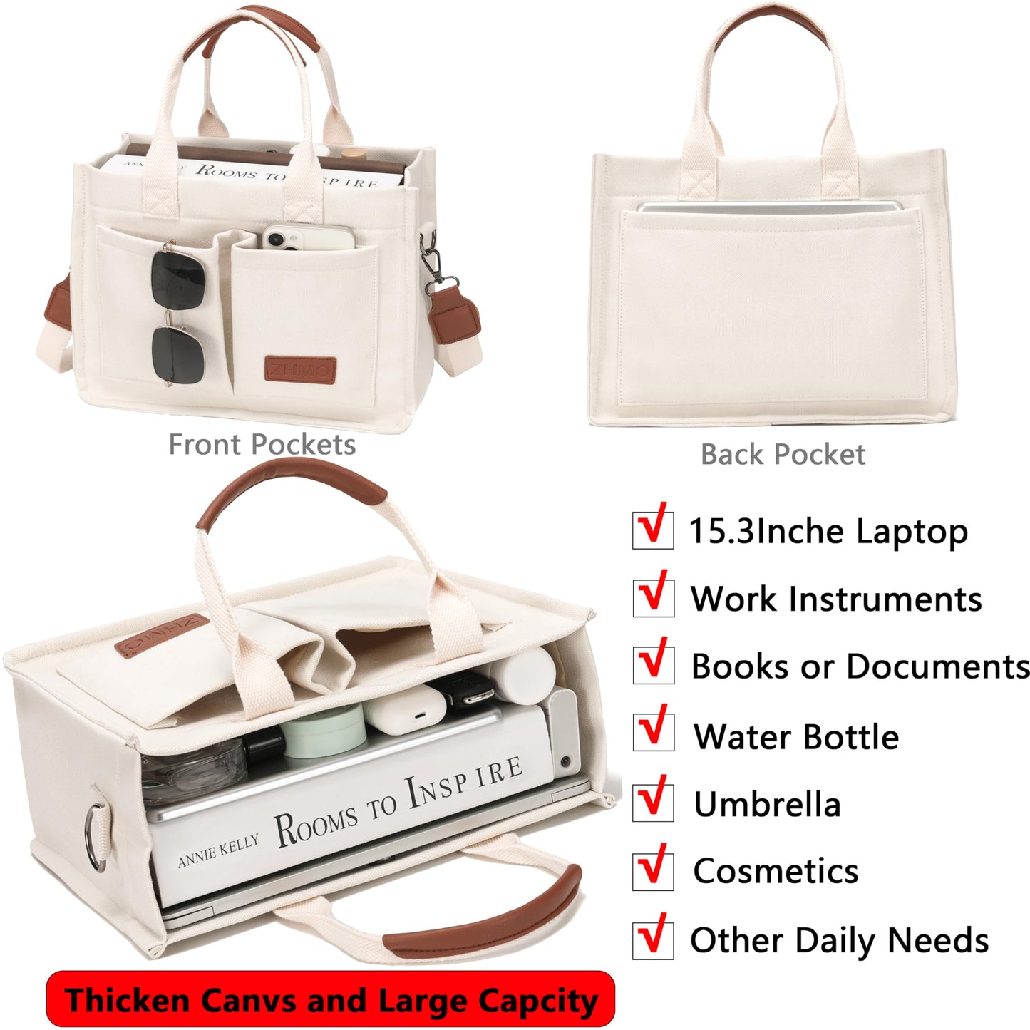 Tote Bag for Women With Compartments and Pockets,Large Canvas Tote Women's Purse Crossbody Bags Work Laptop Book Bag Top Handle Satchels Handbags Shoulder Bag for Travel Nurse Church Gym Beach Office