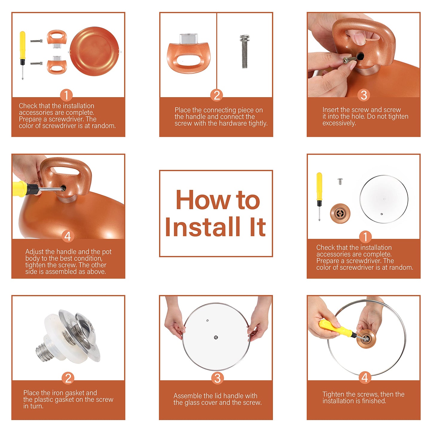 Clockitchen Non Stick Pots and Pan Set, 10pcs Cookware Set with Ceramic Coating, Non-toxic Cooking Pot, Compatible with All Stoves, Copper