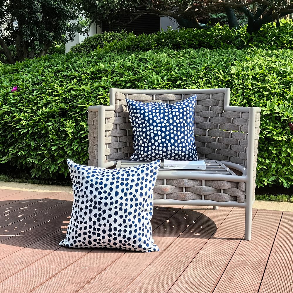 Allorry Outdoor Pillow Covers 18x18 Set of 2 Boho Design Blue Polka Dot Decorations Pillows Summer Outdoor Waterproof Patio Furniture Garden Porch Sofa Bed Cushion Covers Home Decor JB002-C18