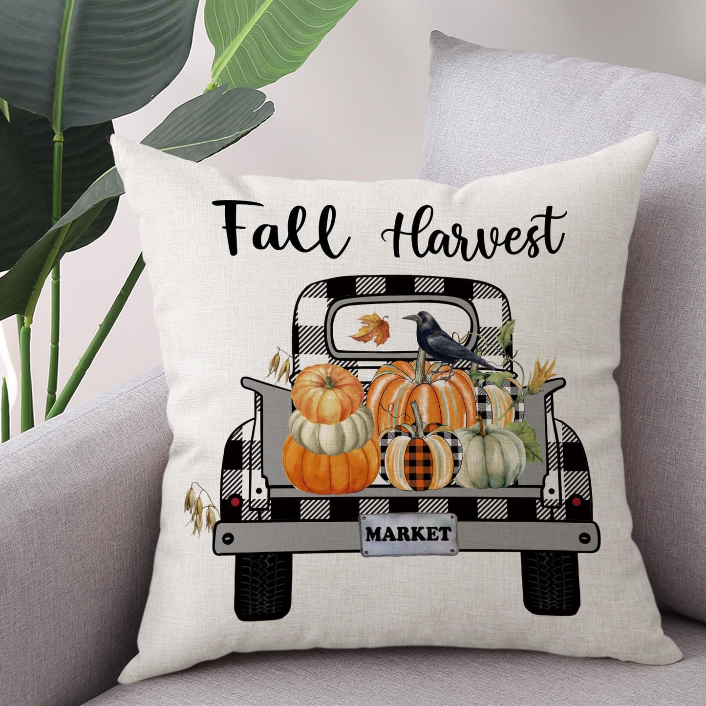 Gujiahone Fall Decor Pillow Covers 18x18 Inch Set of 4 Buffalo Check Plaid Pumpkins Gnomes Truck Hello Fall Farmhouse Decorative Thanksgiving Home Autumn Cushion Covers for Couch