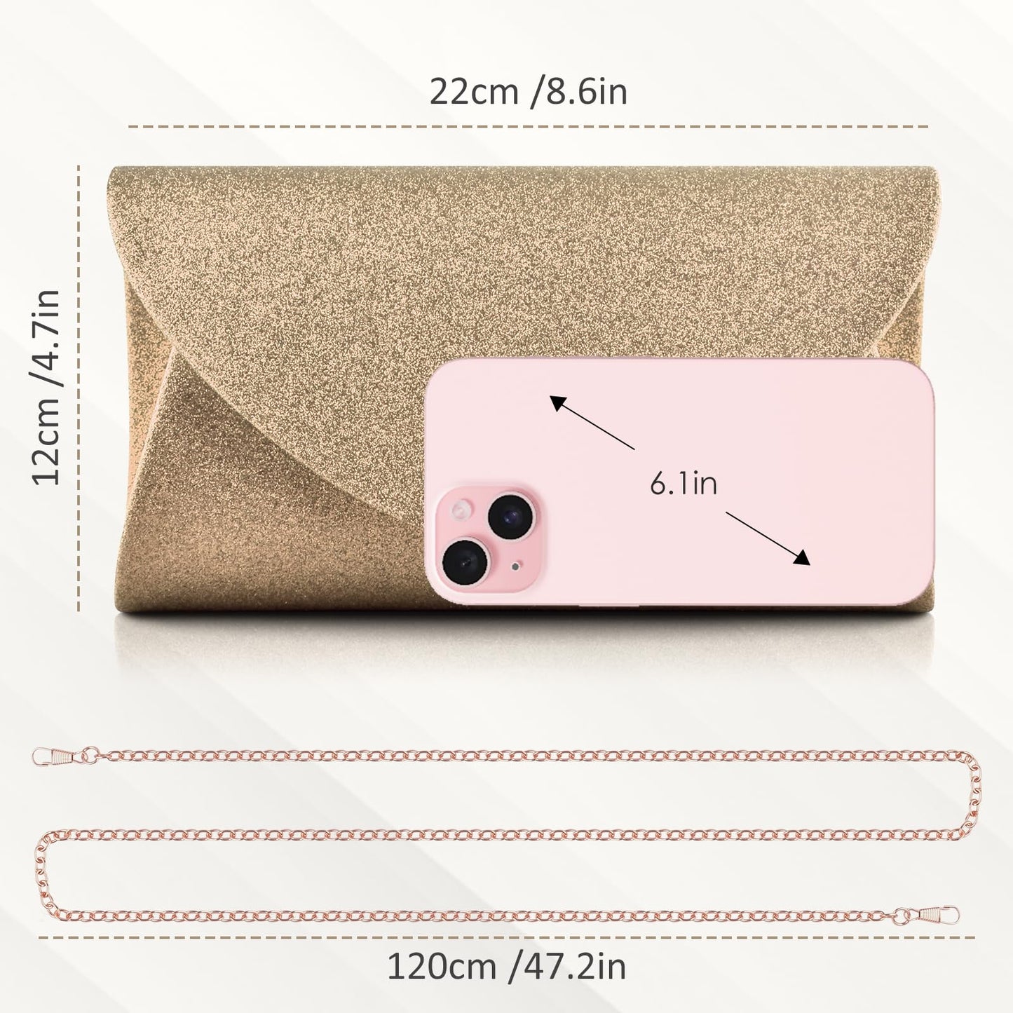 PACETAP Women's Evening Bag Clutch Purse, Glitter Party Wedding Handbag with Chain for Women Formal Wedding Party Cocktail Prom Dinner(Champagne)