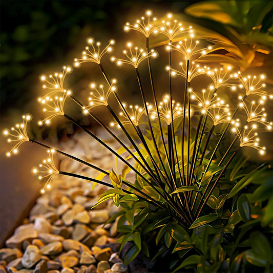 Solar Garden Lights 2 Pack Waterproof Solar Swaying Starburst Light Outdoor Lights for Yard Patio Walkway Pathway Party Wedding Christmas Decoration, Warm White