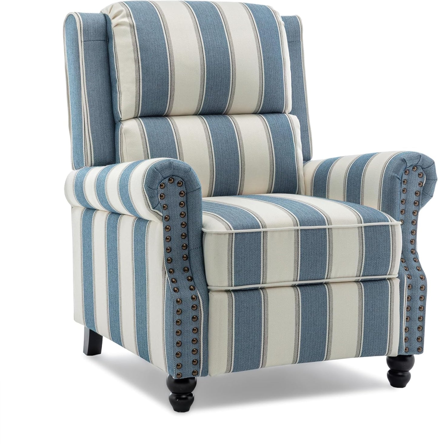 UIXE Pushback Recliner Chairs Set of 2, Fabric Armchair Push Back Accent Chair for Living Room, Rivet Trim Club Chair Overstuffed Home Theater Bedroom Reading Seat - Strip Navy