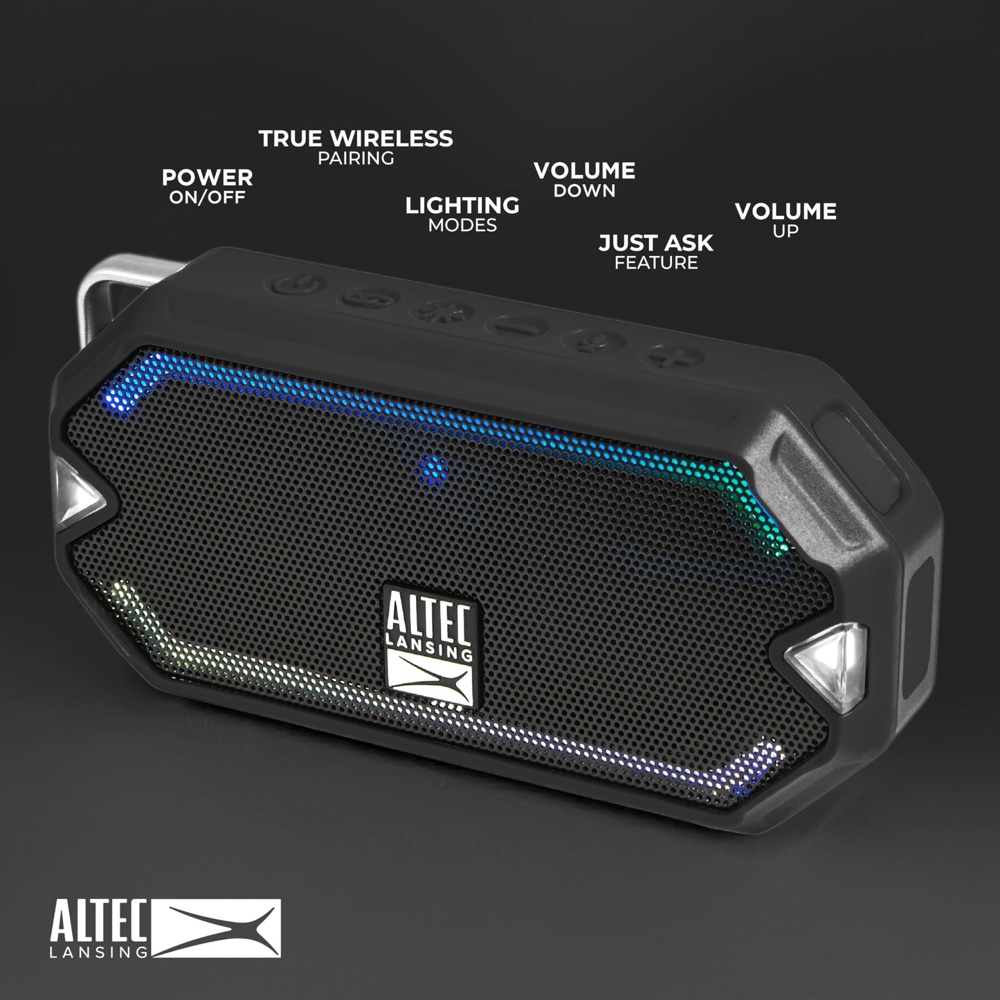 Altec Lansing - HydraMini Wireless Bluetooth Speaker, IP67 Waterproof USB C Rechargeable Battery with 6 Hours Playtime, Compact, Shockproof, Snowproof, Everything Proof (Black)