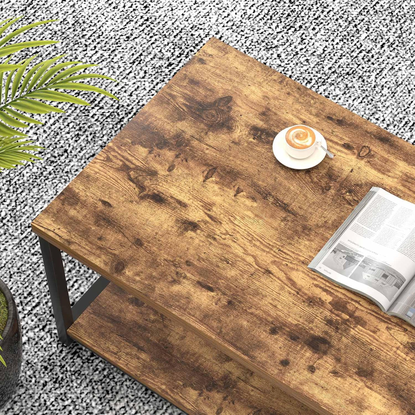 EXCEFUR Modern Coffee Table, Rustic Wood and Metal Living Room Table with Storage Shelf, Industrial Rectangle Center Table, 47 Inch Brown