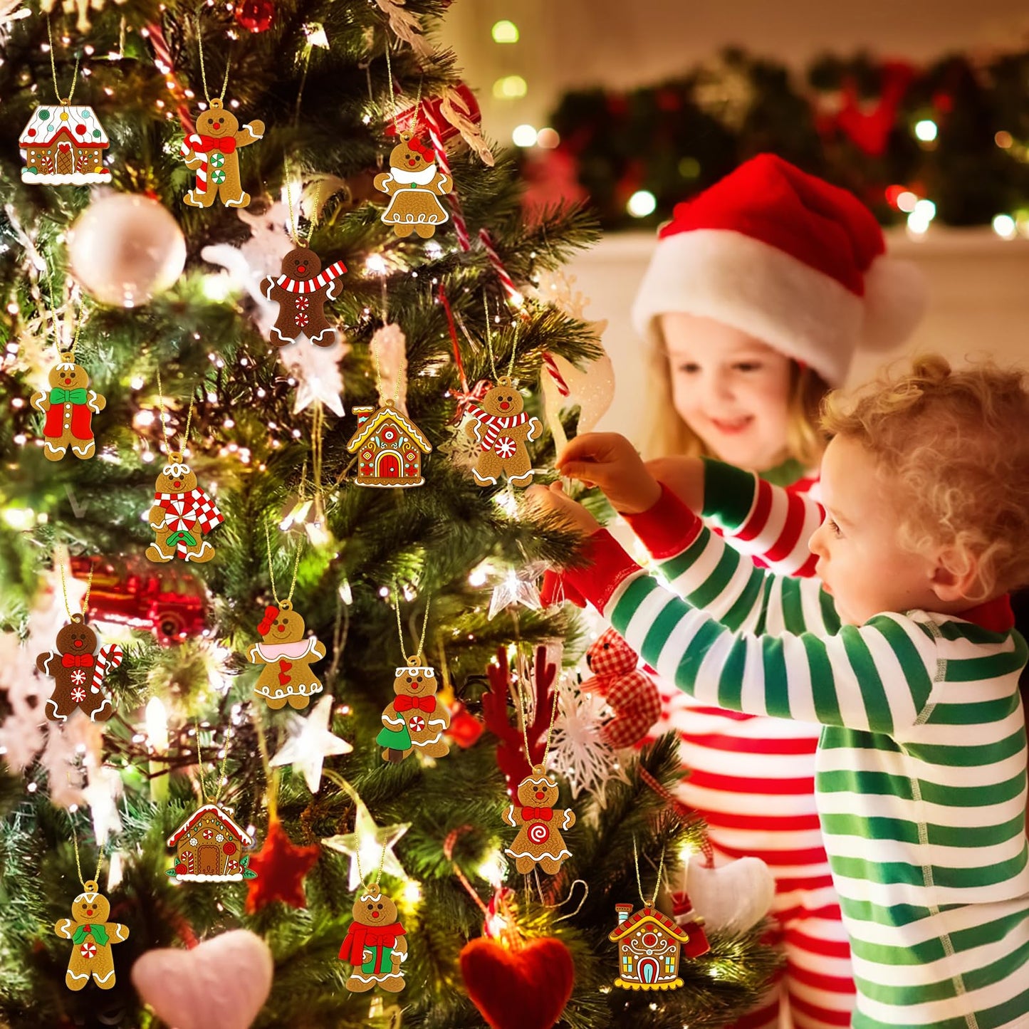 16Pcs Gingerbread Man Ornaments for Christmas Tree Gingerbread Christmas Decorations with Gingerbreads House Ornament for Christmas Tree Hanging Party Decor