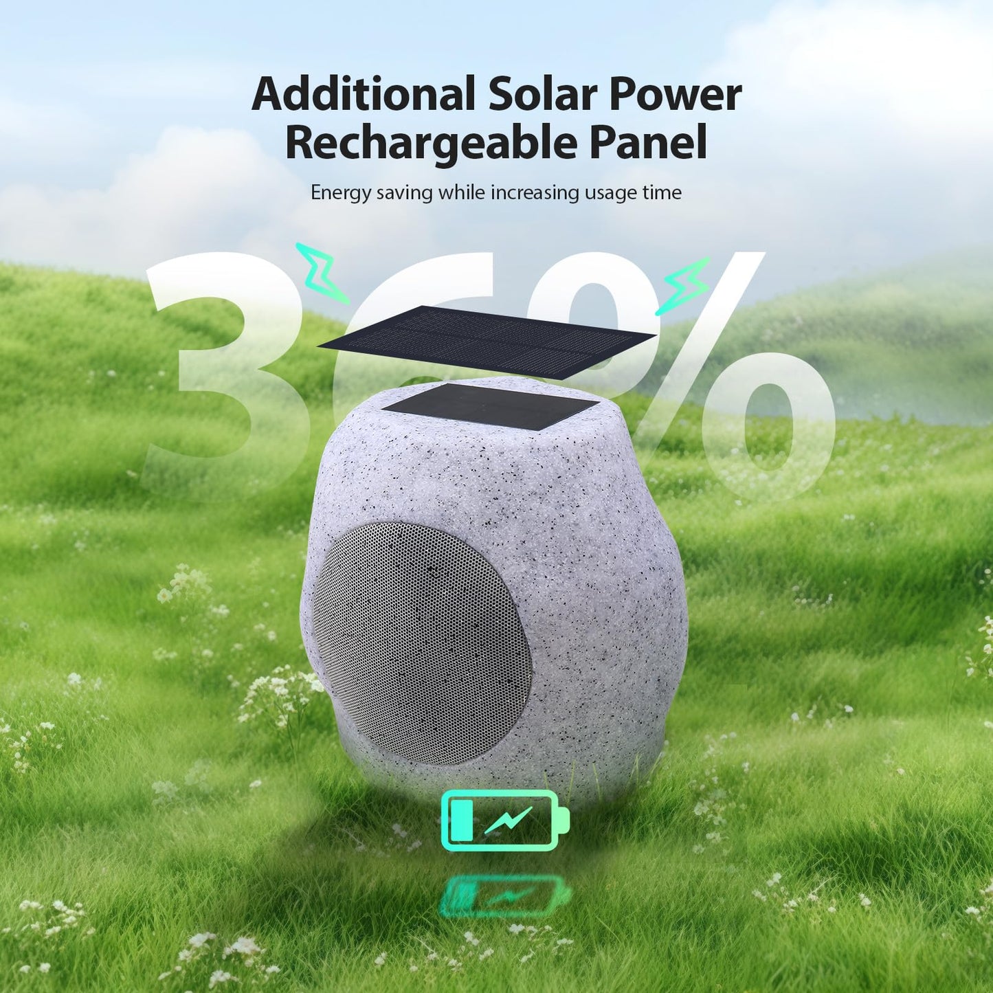 Reatsoc Outdoor Solar Rock Bluetooth Speakers with Colorful Lights, Deep Bass IPX4 Waterproof Speaker, Solar-Powered, TWS Paring, Perfect for Pool Garden and Outdoor Activities - Marble 2 Pack