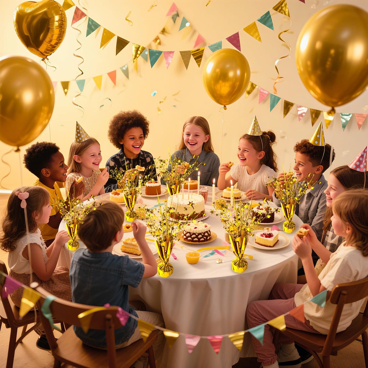 FUBININA 6 Pack Metallic Foil Spray Centerpiece Star Table Decoration Burst Table Centerpieces for Birthday Wedding Anniversary Graduation Holiday Party Supplies Decor, Gold