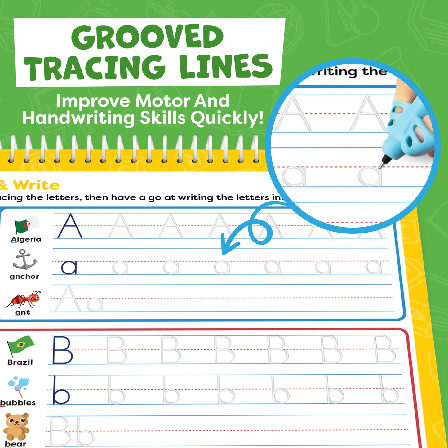 Magic Grooved Writing Practice for Kids - Grooved Handwriting Practice for Kids 5-7 8-10- Magic Copybooks for Kids Letter Tracing Books for Ages 3-5 - Preschool Learning Activities - Summer Toys