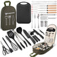 Camping Cooking Essentials Utensils Set - Camp Cookware Kitchen Accessories Kit, Camper Gear Must Haves, Stainless Steel & Silicone, RV Car Portable Outdoor Equipment Tool