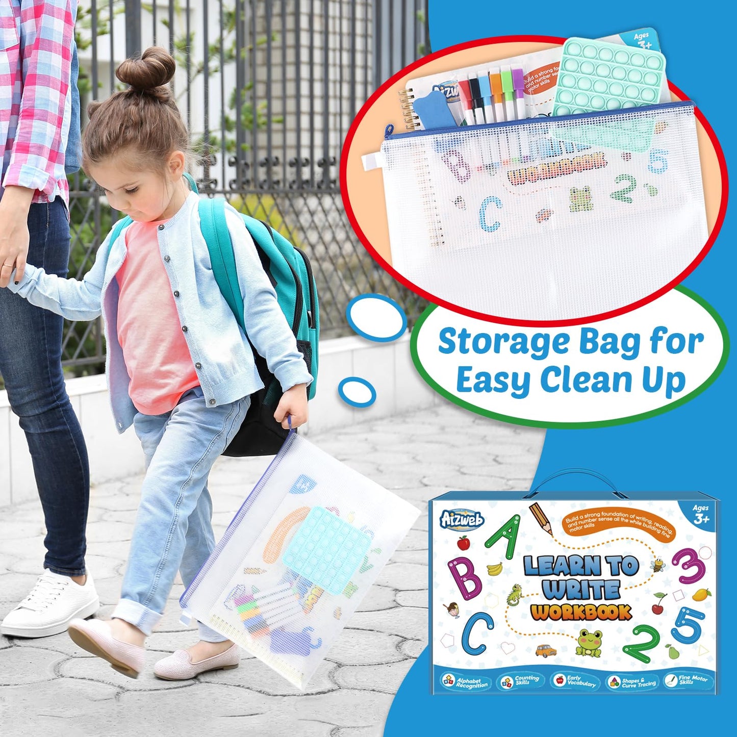 Aizweb Handwriting Practice for Kids,Learn to Write,Pre k Toddler Preschool Kindergarten Learning Activities,Number Shape Letter Tracing Writing Workbook,ABC Alphabet Autism Montessori Toys