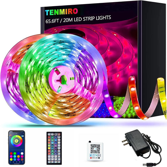 Tenmiro 65.6ft Led Strip Lights, Ultra Long RGB Color Changing LED Light Strips Kit with 44 Keys Ir Remote Led Lights for Bedroom, Kitchen, Home Decoration