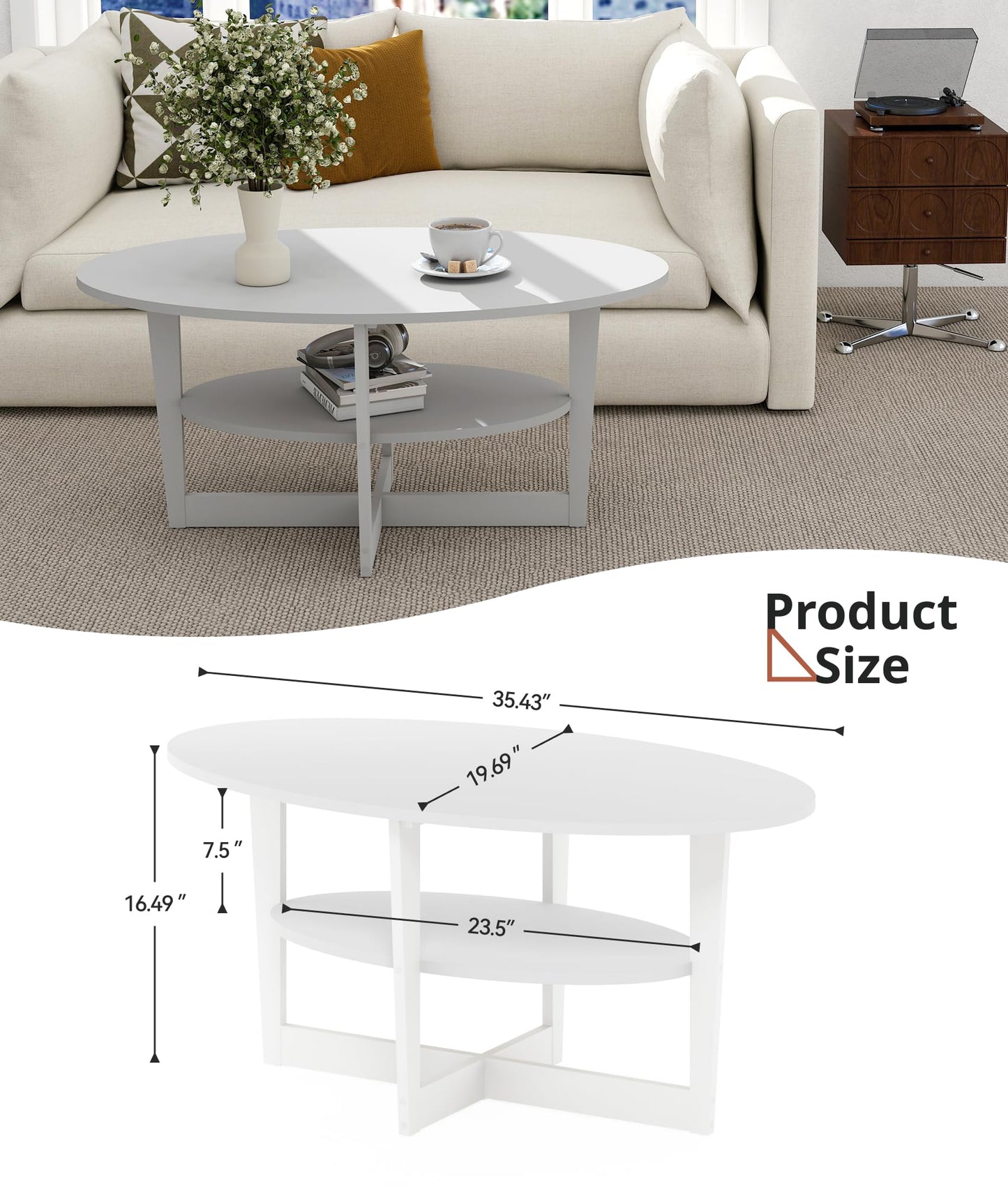 VPSMAT Coffee Table for Living Room, 2-Tier Round Wood Center Table with Storage Shelf Modern Design Home Furniture for Apartment White
