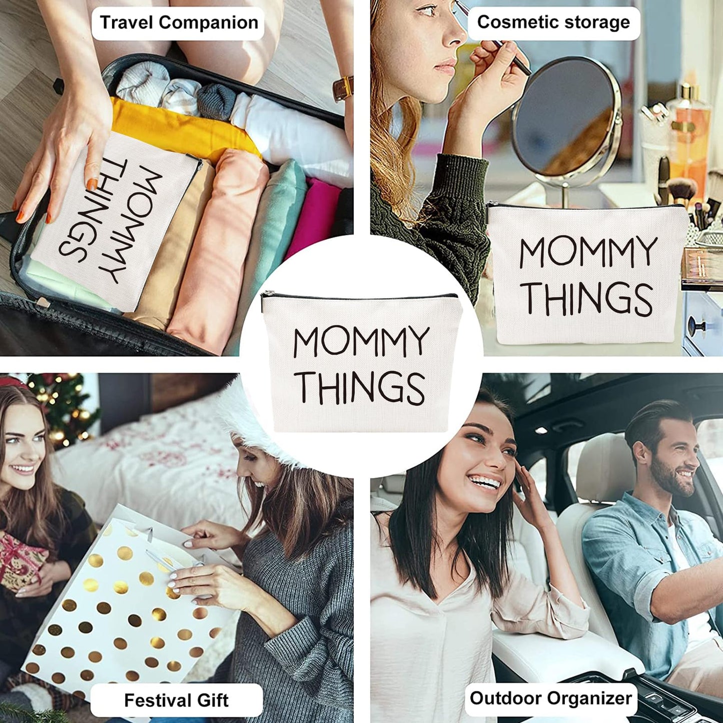 Mommy and Baby Bag Set Canvas Pouch Set Black Keepsake for New Mothers Travel Toiletry Bag for Baby Stuff, Mother's Day Gifts, Set of 2