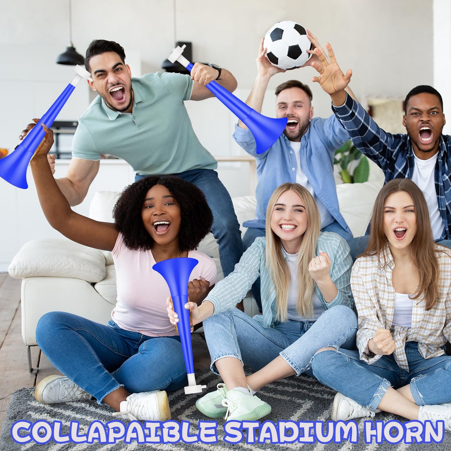 Denylo pro Collapsible Stadium Horn NoiseMaker 10.2 Inch Vuvuzela Plastic Trumpet Horn Blue Soccer Horn Blow Horn Noisemakers for Sporting Events Graduation Games School Sports Party Supplies