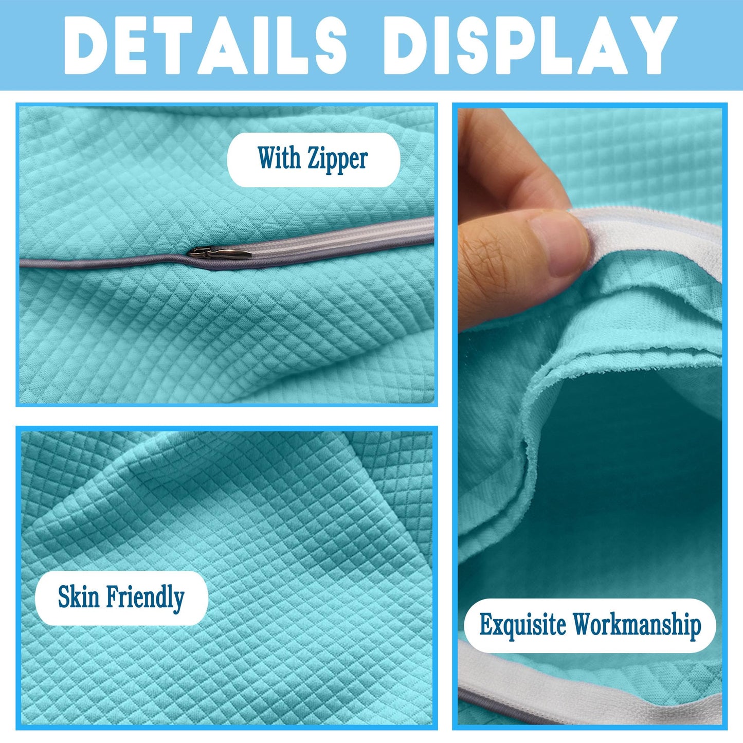 xcivi Pillowcase for Contour Memory Foam Side Sleeper Support Pillow, Pillowcase for Knee Pillow, Pillow Cases for Side Sleeper Pillow, Pillow Cover (Blue)