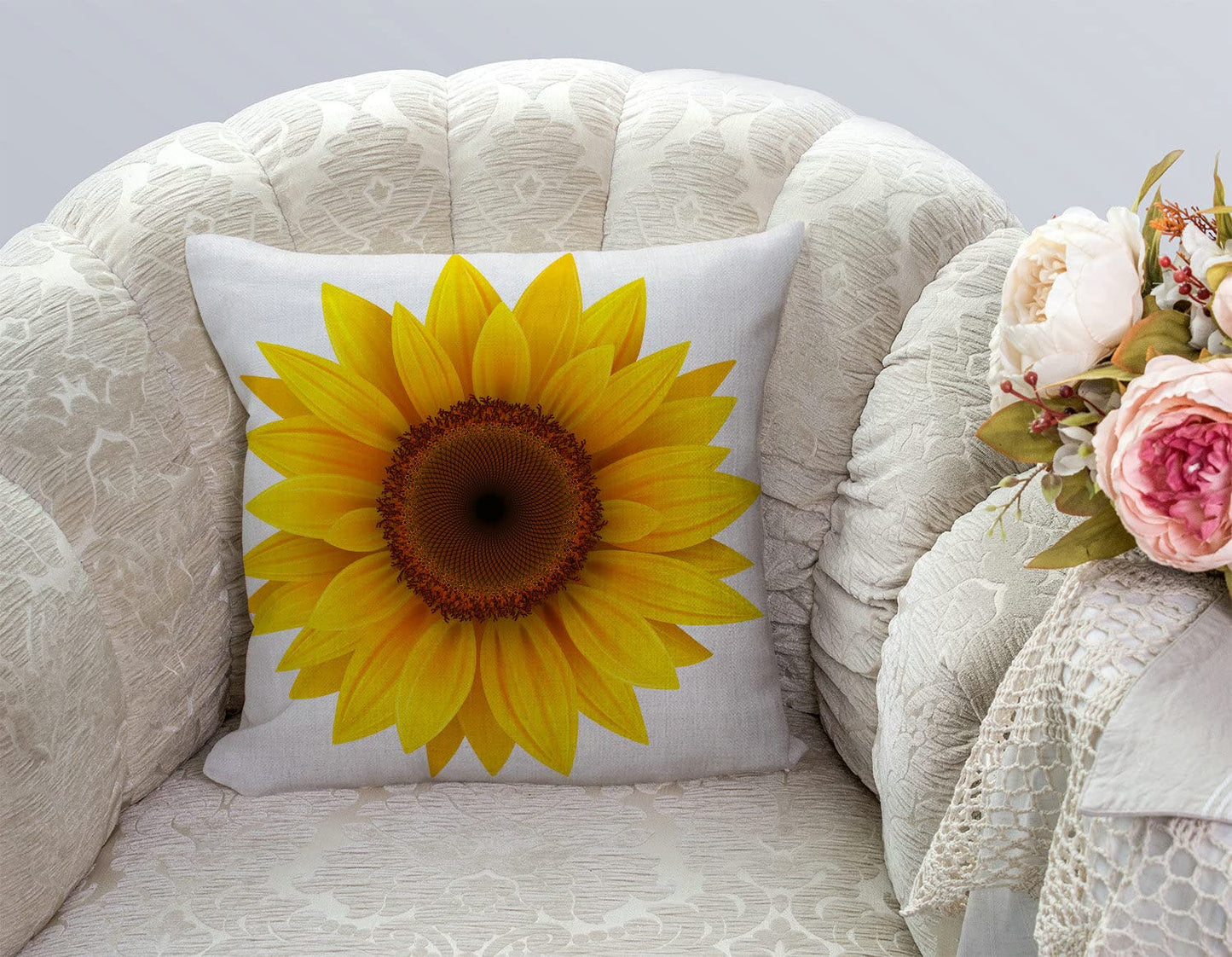 TSSOHU Sunflower Flower Cotton Burlap Linen Throw Pillow Case Cushion Cover Sofa Outdoor Decorative Square 18X18 Inches