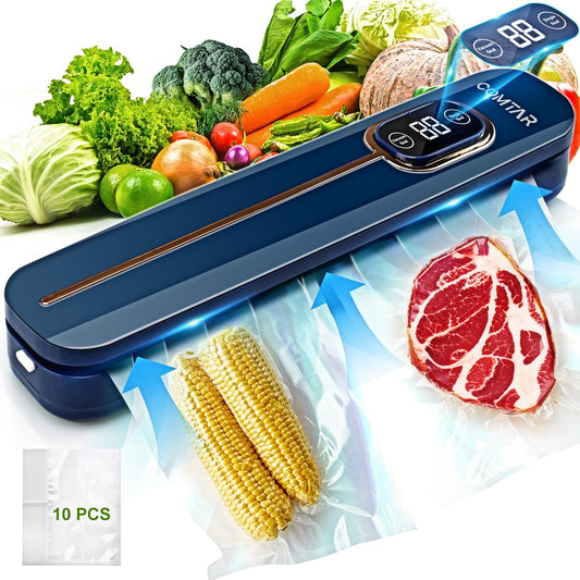 Vacuum Sealer Machine – Powerful Food Vacuum Sealer with 4 Modes (Dry/Moist/Fluffy/Powder), One-Touch Digital Display, Automatic Air Sealing for Food Storage, Sous Vide & Meal Prep, Includes 10 Bags