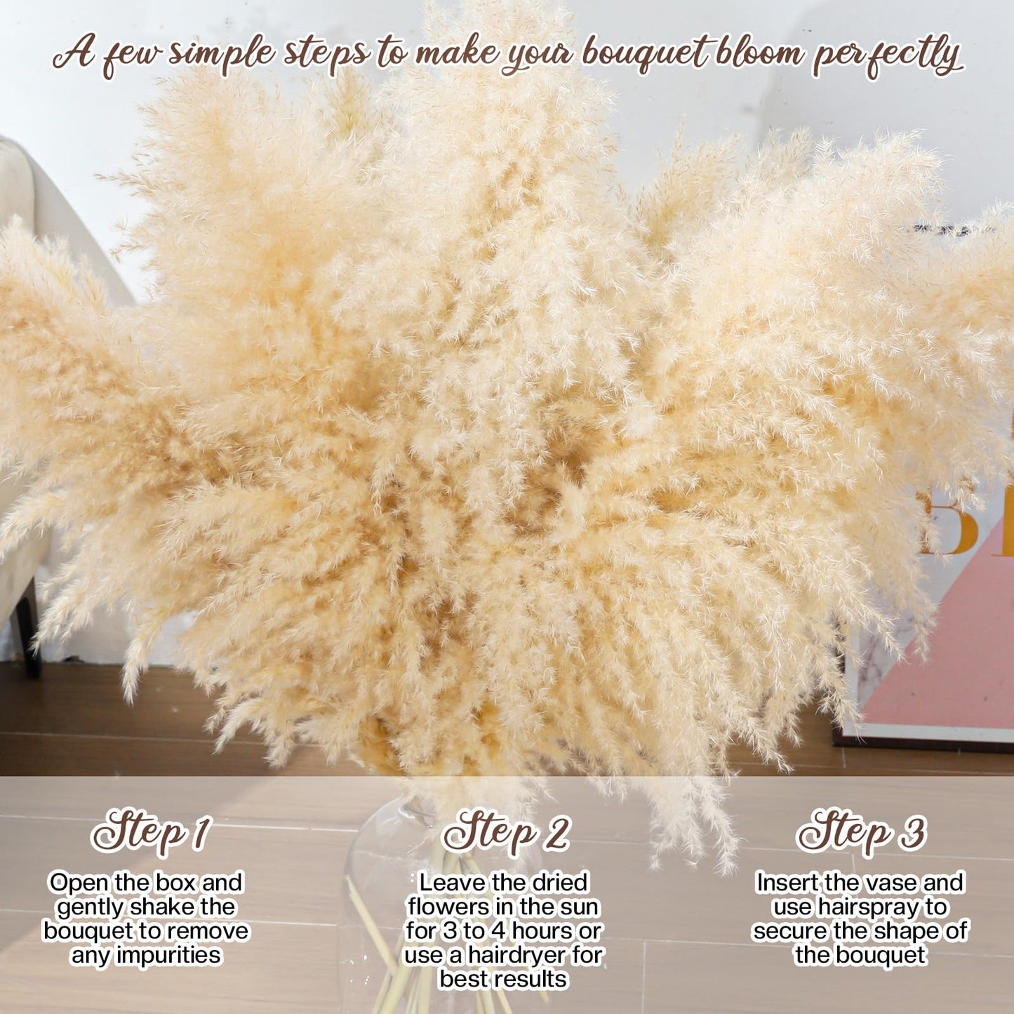 40" 33PCS Dried Pampas Grass Decor Tall,Large Natural Beige pompas Grass Tall Pampas Grass for Floor Vase,Wedding,Party,Farmhouse,Boho Home Decor,and Creating a Bohemian Ambiance