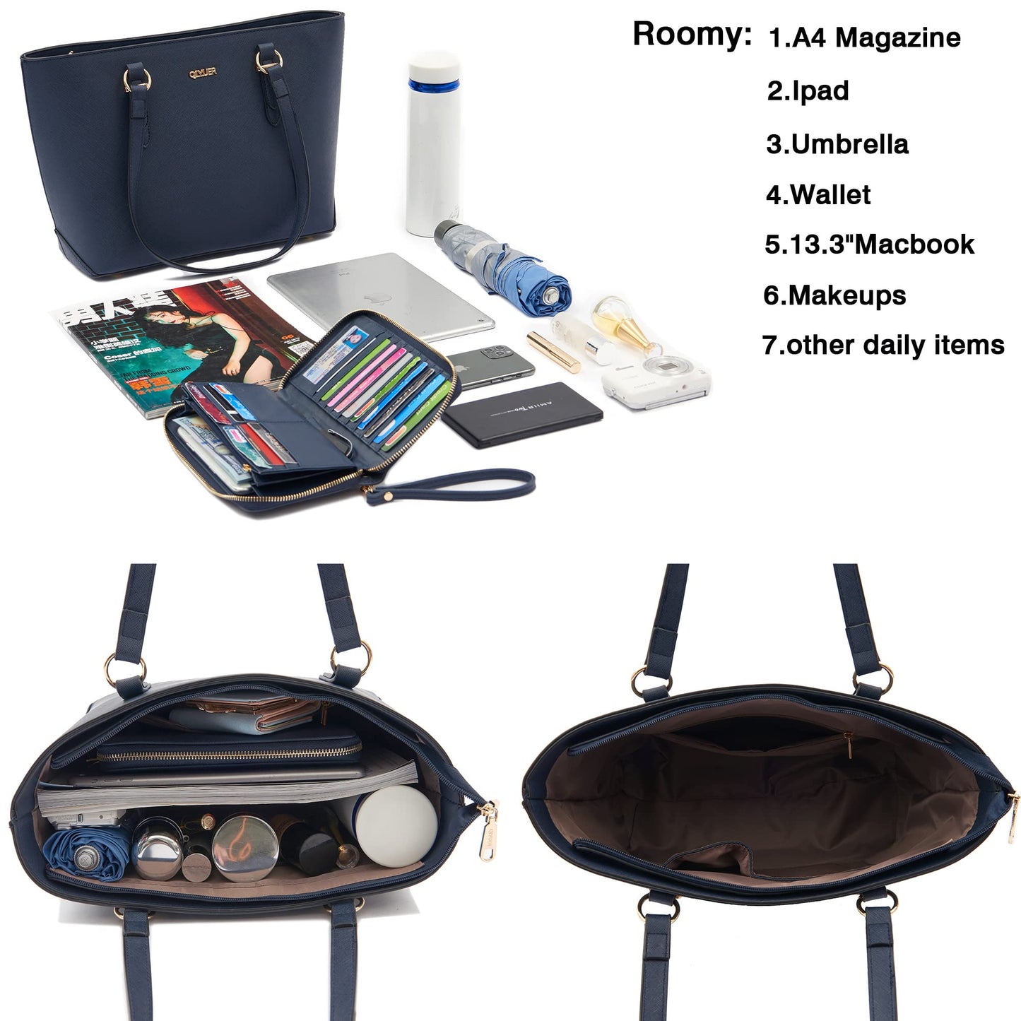 Purses And Wallets Set For Women Work Tote Satchel Handbags Shoulder Bag Top Handle Totes Purse With Matching Wallet Dark Blue Large