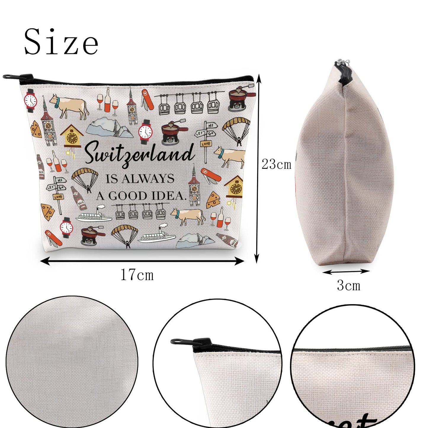 POFULL Swiss Mountains Gift Switzerland Is Always A Good Idea Cosmetic Bag Europe Trip Gift (Switzerland Is Always Cosmetic Bag)